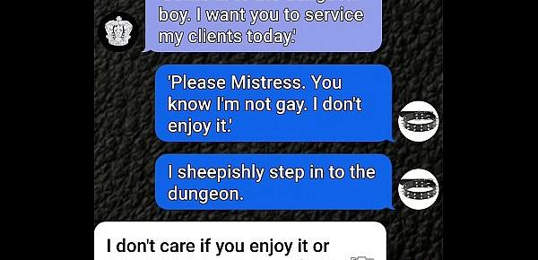  Submissive boy sexting his Mistress for forced bi scenario